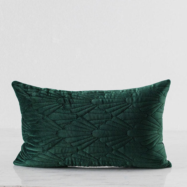 Cushion Cover Green Quilted Pillowcase Velour Green