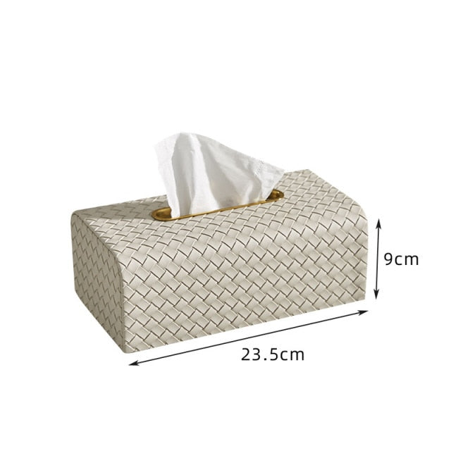 Solid Rectangular Tissue Box Woven Leather Large